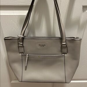 kate spade gray leather zip-top tote